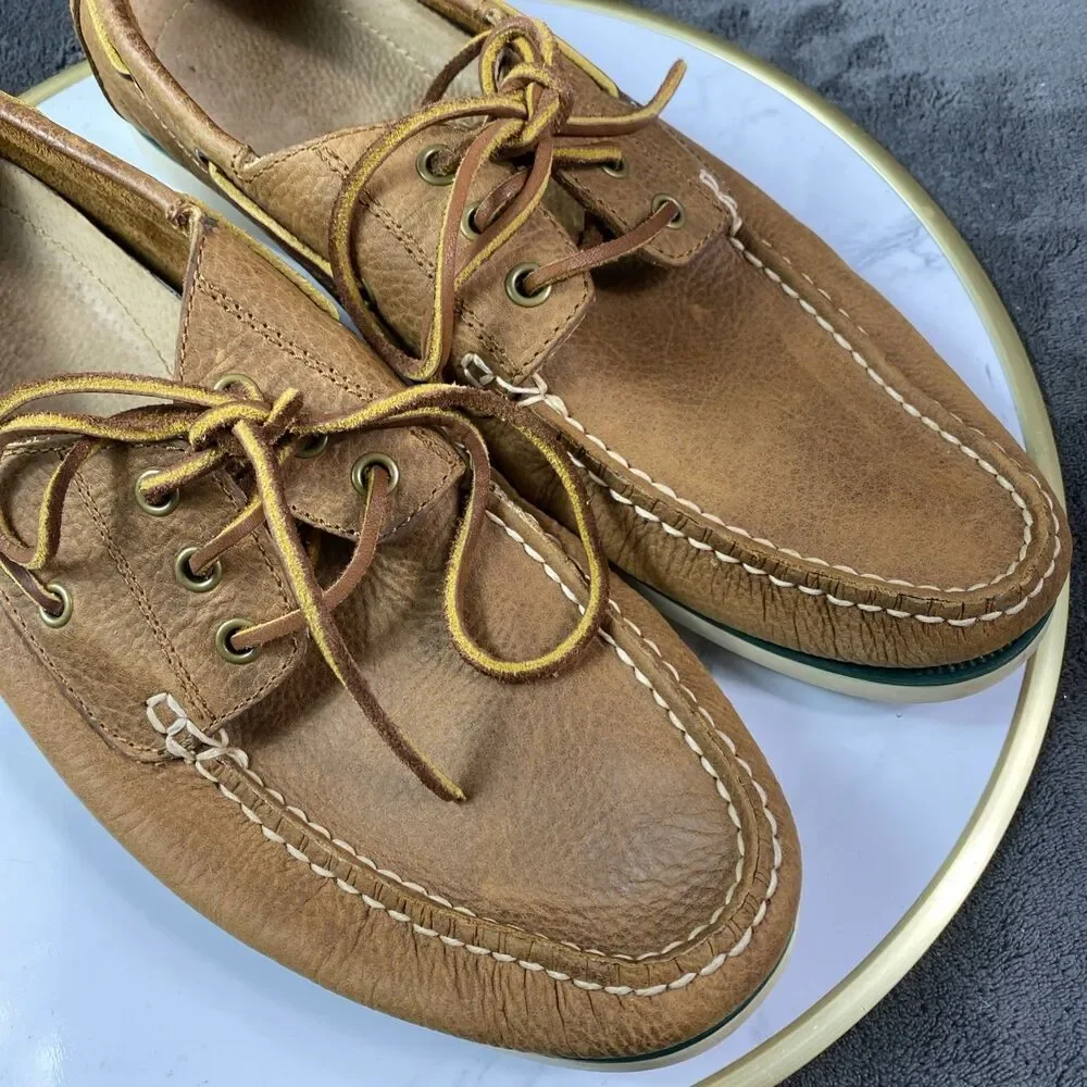 Polo Ralph Lauren Bienne Tumbled Leather Boat Shoes Men’s 12 D Brown Lace Up